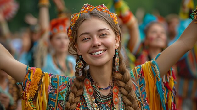 Photo a woman with a braid in her hair and a smile that says  she is smiling