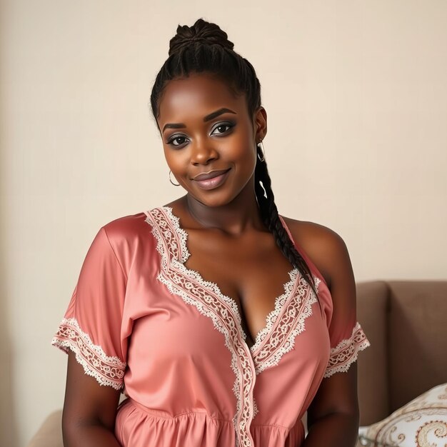 a woman with braids in her hair is sitting on a couch