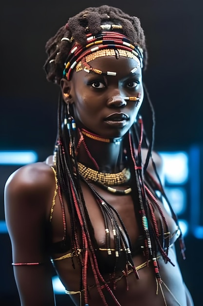 A woman with braids and a necklace is posing for a photo.