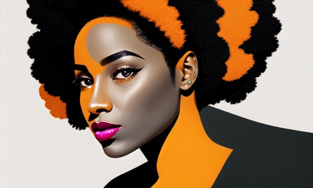 A woman with a bright orange afro and black hair