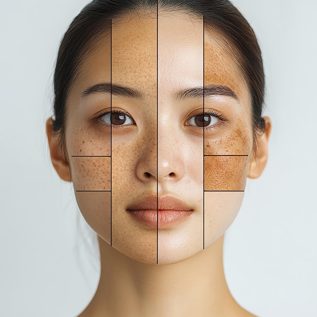 Photo a woman with a brown face and a brown face with a grid on the front