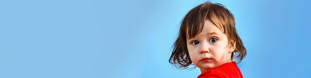 a woman with brown hair and a blue background