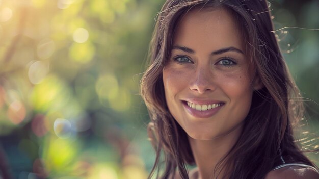 a woman with brown hair and a white smile