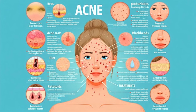 Photo a woman with a bump on her face and the words acne on the face