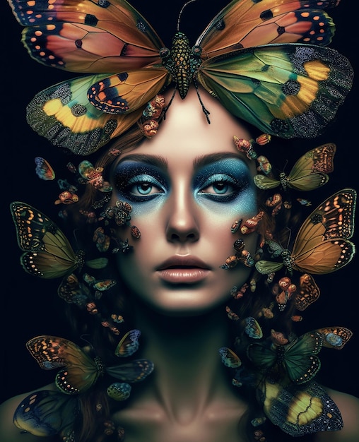 A woman with butterflies on her face