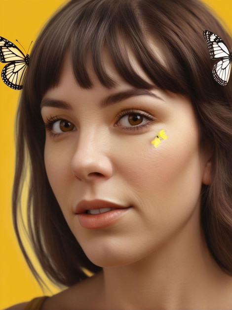 a woman with a butterfly on her face and a butterfly on her face