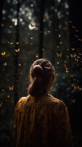 Woman With Butterfly Wings In Forest