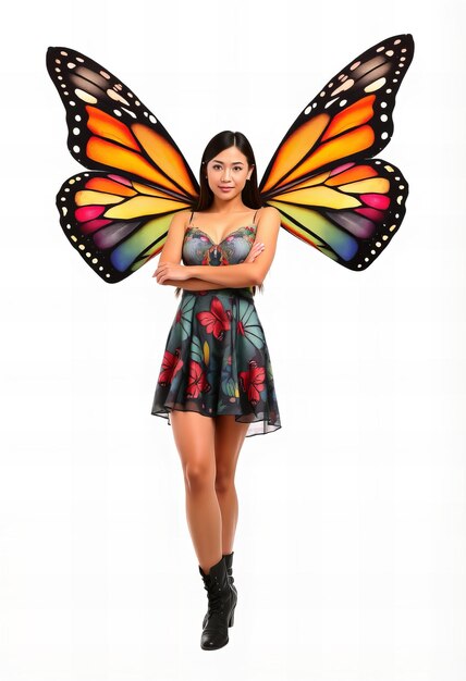 Photo a woman with a butterfly wings on her head