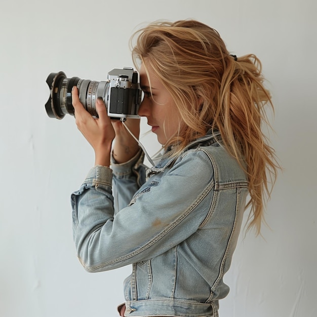 a woman with a camera is taking a picture with a camera