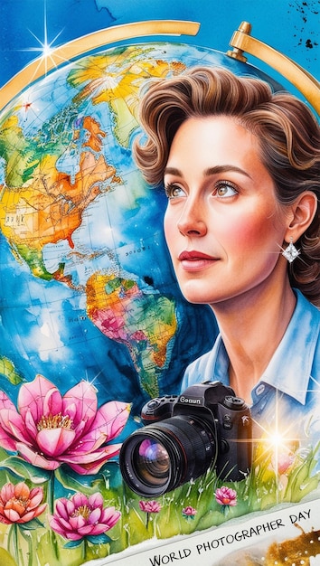 A woman with a camera and a picture of a flower on it