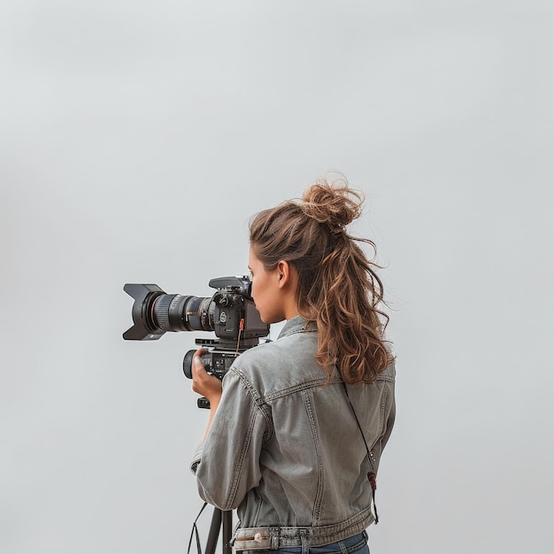 a woman with a camera that has a picture of a woman with a camera on it