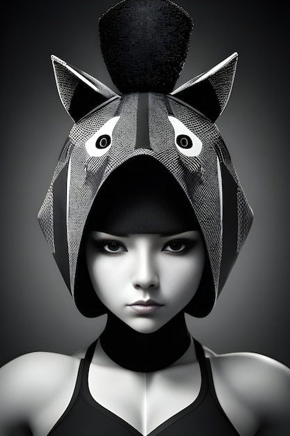 a woman with a cat head and a cat head.