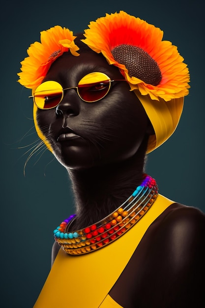 A woman with a cat on her head