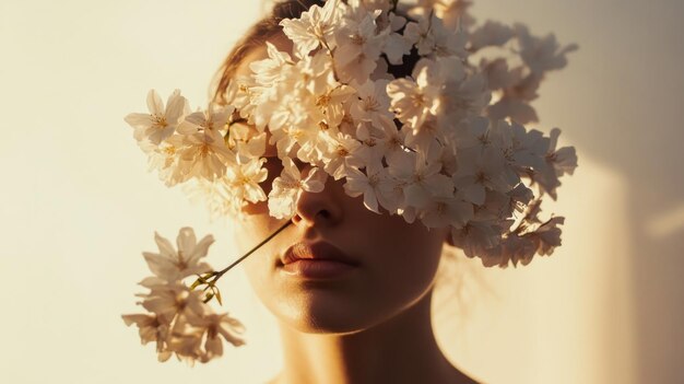 Photo woman with cherry blossoms