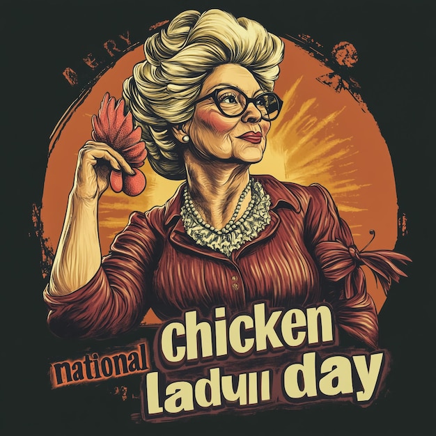 a woman with a chicken day on her shirt