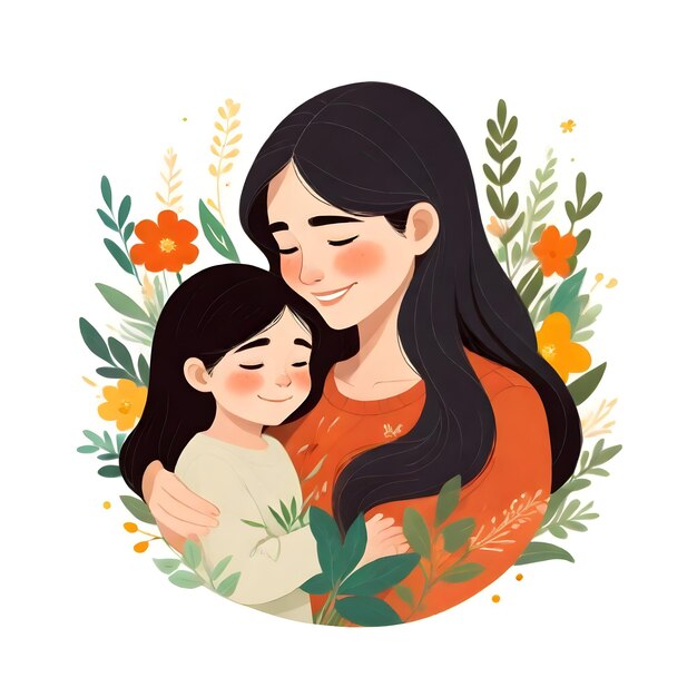 a woman with a child and a picture of a woman with flowers