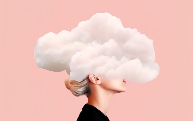 A woman with a cloud on her head