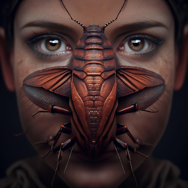 A woman with a cockroach on her face