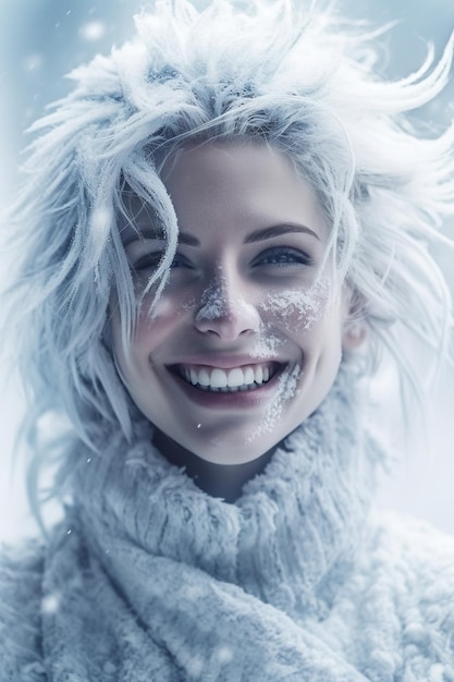 A woman with a cold face and a smile