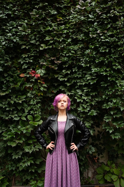 Woman with colored hair in the street