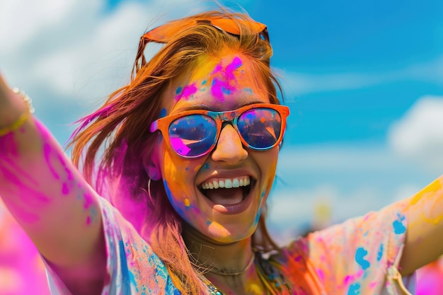 a woman with colored powder on her face Holi fashion trends Embrace colorful and festive attire ideas for the occasion