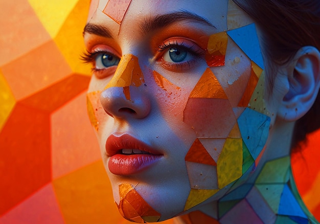 a woman with a colorful face and a colorful pattern of her face