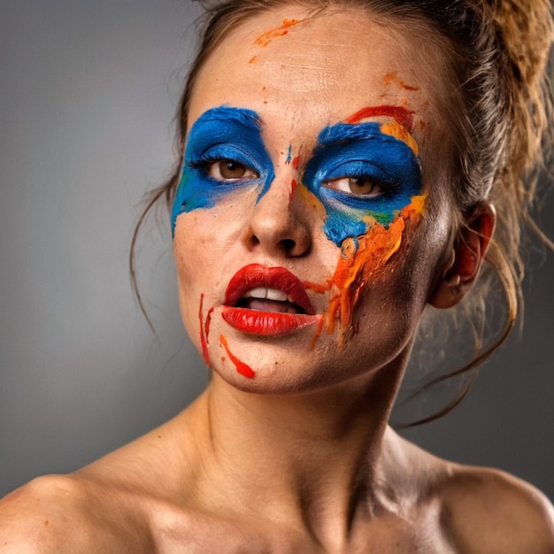 Woman with colorful face paint