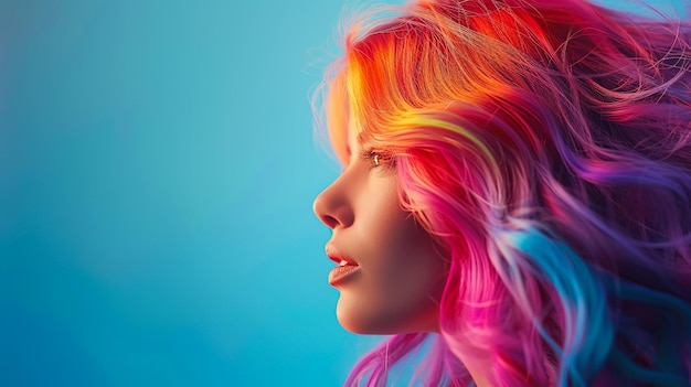 Photo a woman with colorful hair and a rainbow colored hair