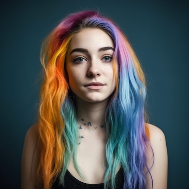 A woman with a colorful hair that has the word ombre on it