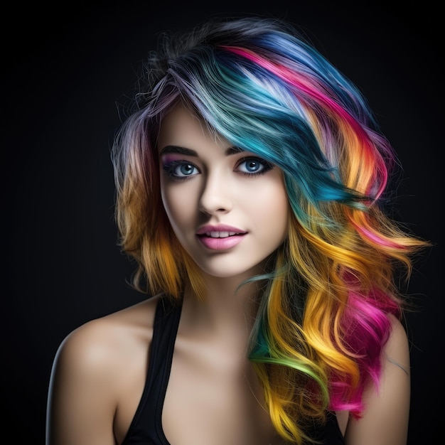 a woman with colorful hair