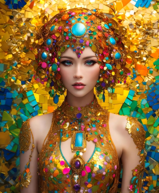 a woman with a colorful headdress that says quot she is wearing a wig quot