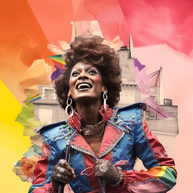 a woman with a colorful jacket that says  she is smiling