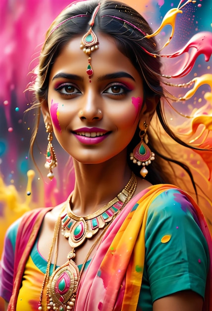 a woman with colorful makeup and a colorful background