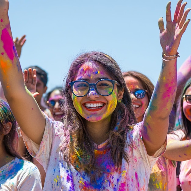 Photo a woman with a colorful shirt that says quot paint quot on it