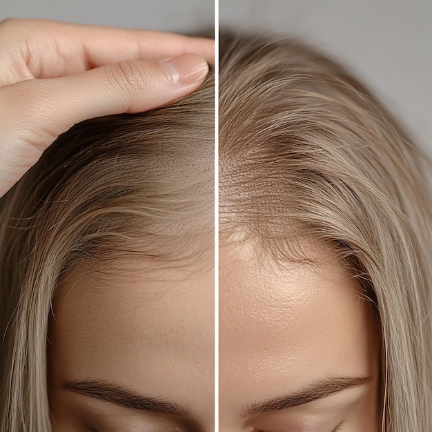 Photo a woman with a comb over her head is getting her hair done