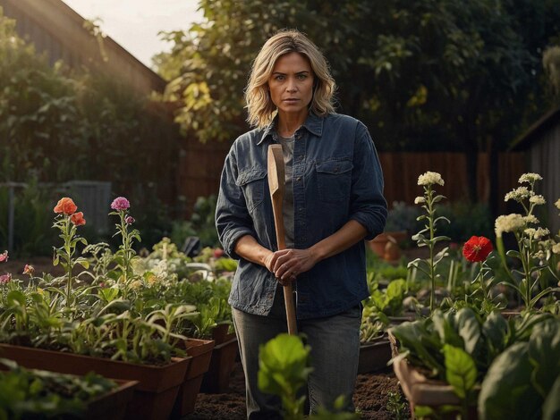 Photo a woman with a compassion standing with a gardening to_2