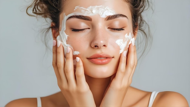 a woman with a cream on her face