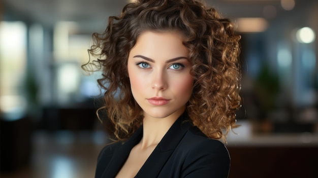 a woman with curly brown hair