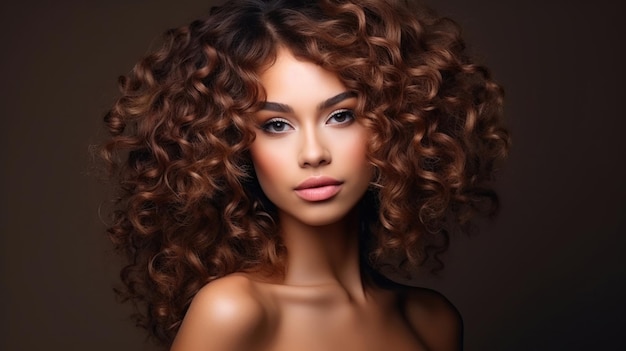 Woman with curly hair and beautiful makeup