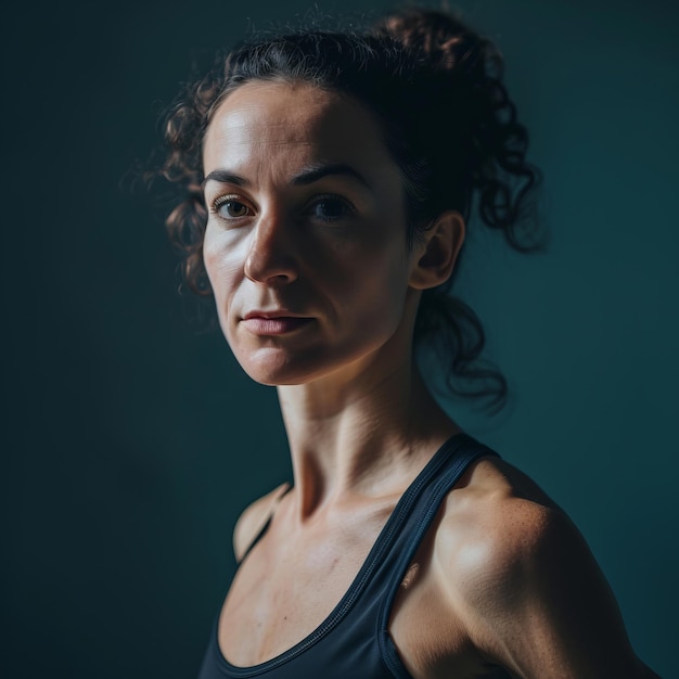 Photo a woman with curly hair and a black tank top