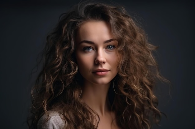 A woman with curly hair and a grey shirt