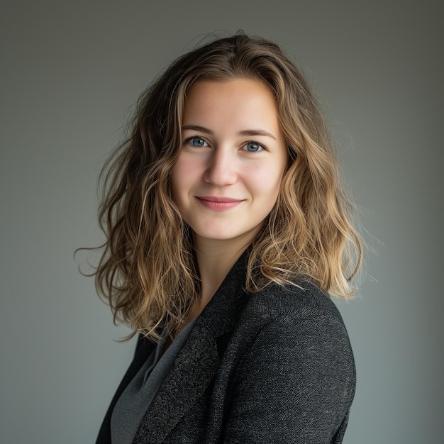 a woman with curly hair is posing for a photo