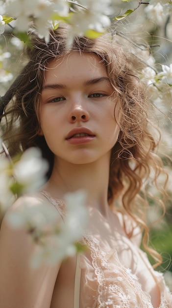 Photo a woman with curly hair and a light brown hair