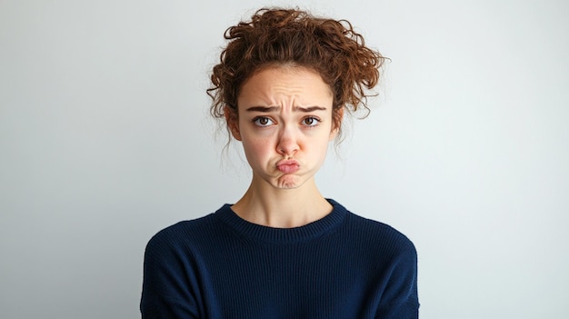 Photo a woman with curly hair making a funny face