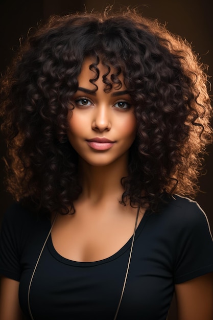 Woman with curly hair and necklace on her neck Generative AI