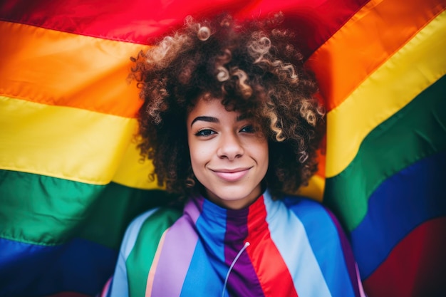 Woman with Curly Hair and Rainbow Tie