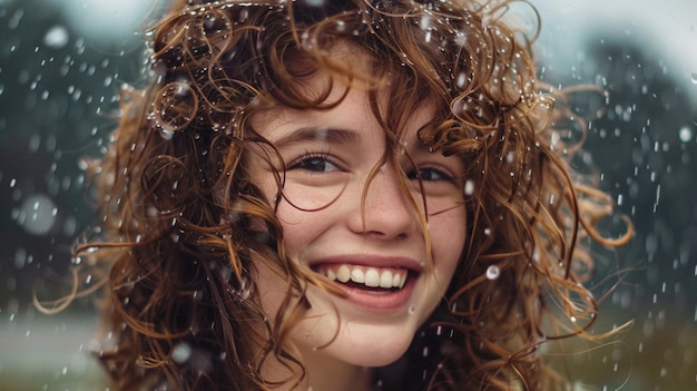 Photo a woman with curly hair and a smile that says  smile