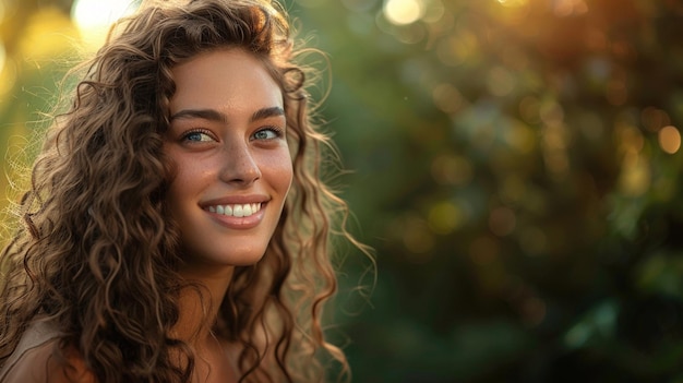 a woman with curly hair and a smile