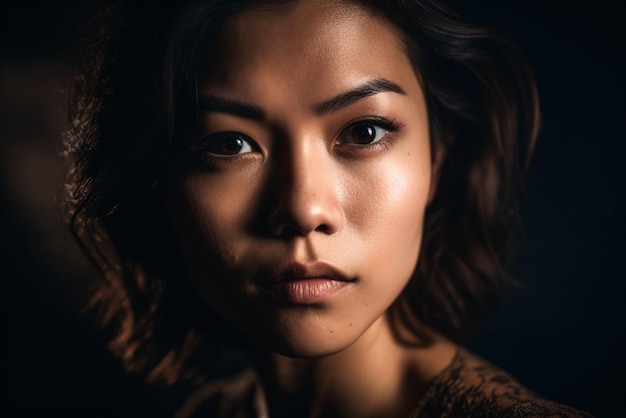 A woman with a dark background and a dark background.