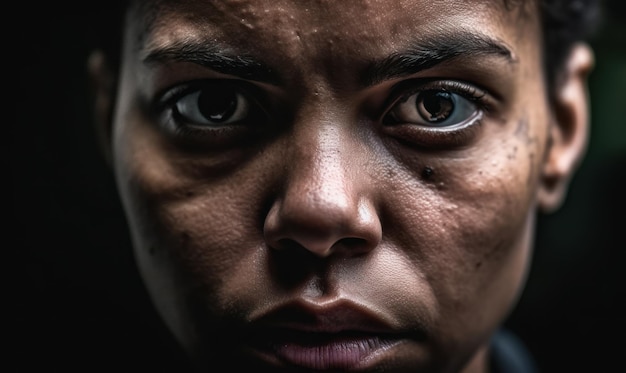 A woman with a dark face and a dark background with a dark background and a dark background.